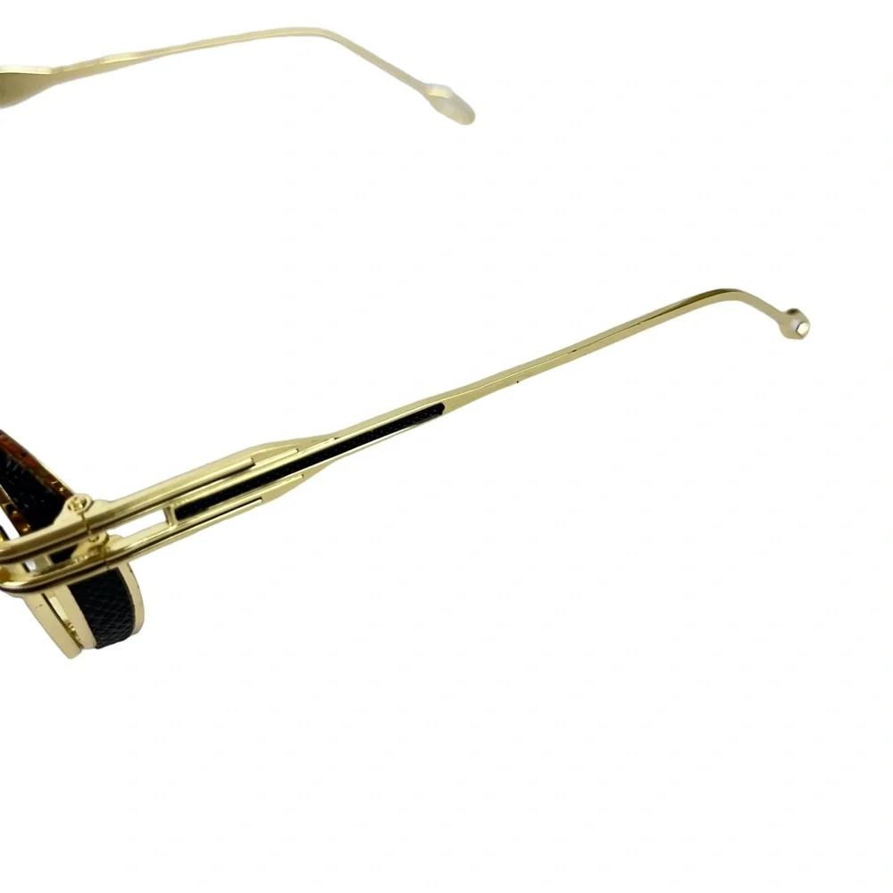 AVIATOR Gold Metal Frame Blue Purple Lense Faux Leather Black Trim Sunglasses - Picture 10 of 15